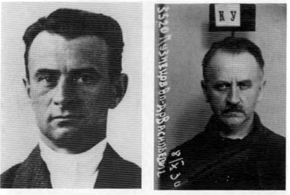 Александр Кузнецов начальник Кунцевского райотдела НКВД. Слева фото из личной карточки члена ВКПБ, справа фото в тюрьме.